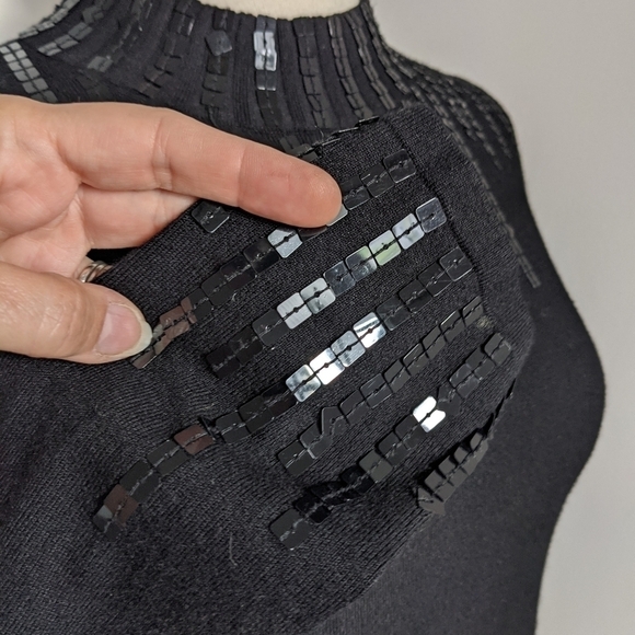 VINTAGE Black Mock Neck Square Line Sequin Sweater S - Picture 6 of 9